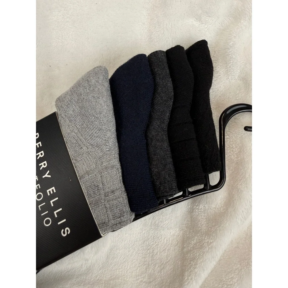 Perry Ellis Portfolio Mens 5 Pack Dress Socks Black Grey Navy Blue New Sz 7-12